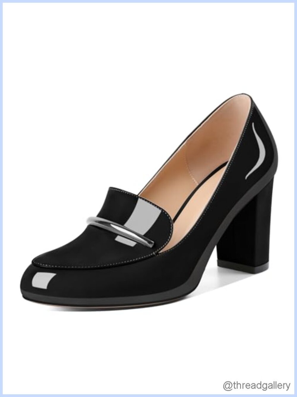 Faux Leather Block Heel Loafer Pumps Round Toe Slip On Work Heels